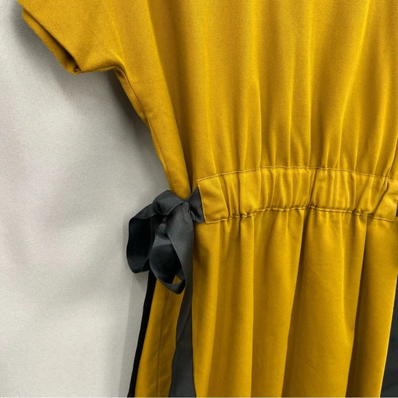 Zara Side Tie Dark Mustard Short Sleeve Mini Dress Size Medium - Picture 2 of 9